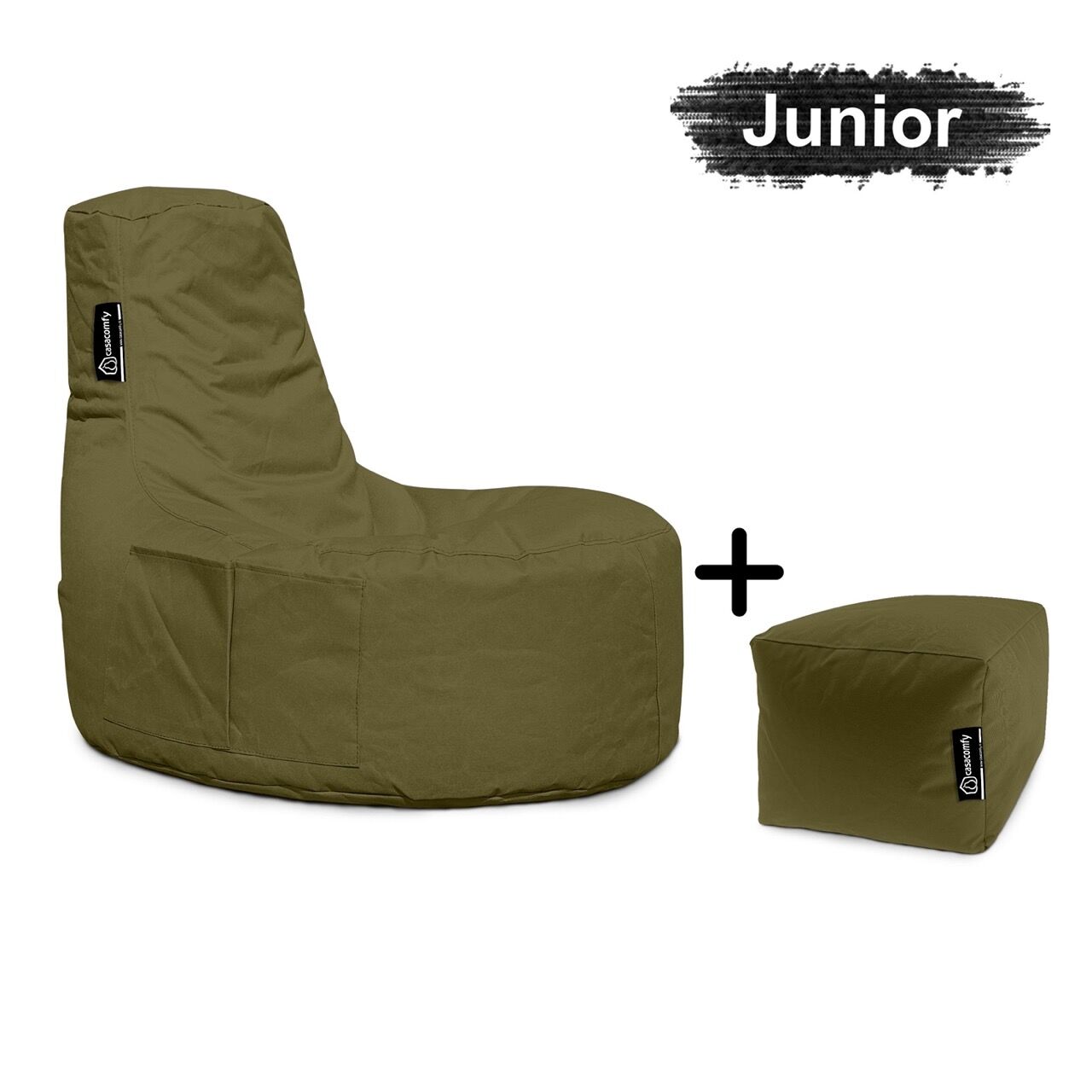 casacomfy-gamer-junior-met-voetbankje-Olijf Groen